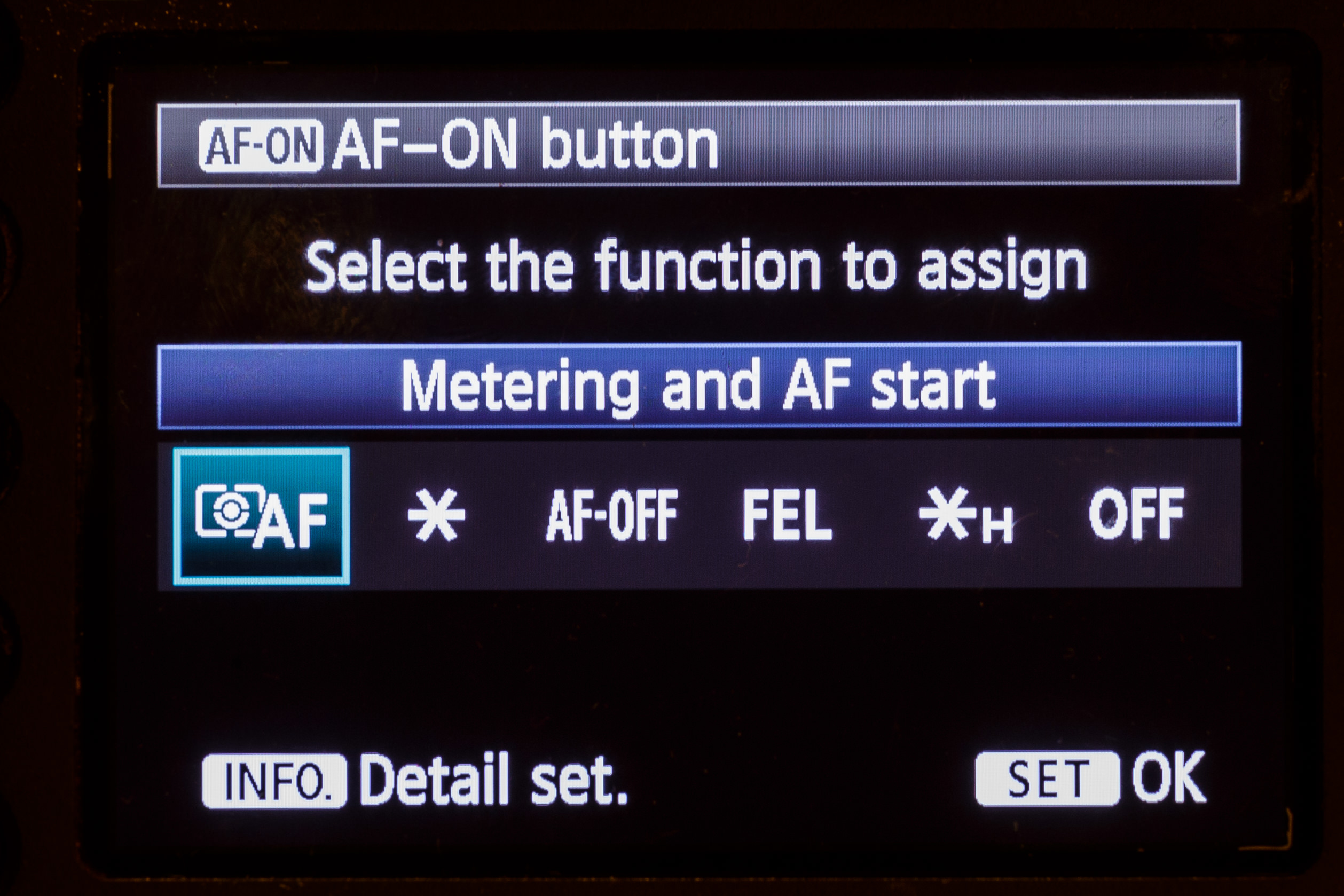 Configuring the AF-ON to focus the lens.